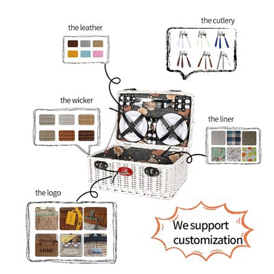 White Spray-painted Wicker Woven Basket For Outdoor Picnic